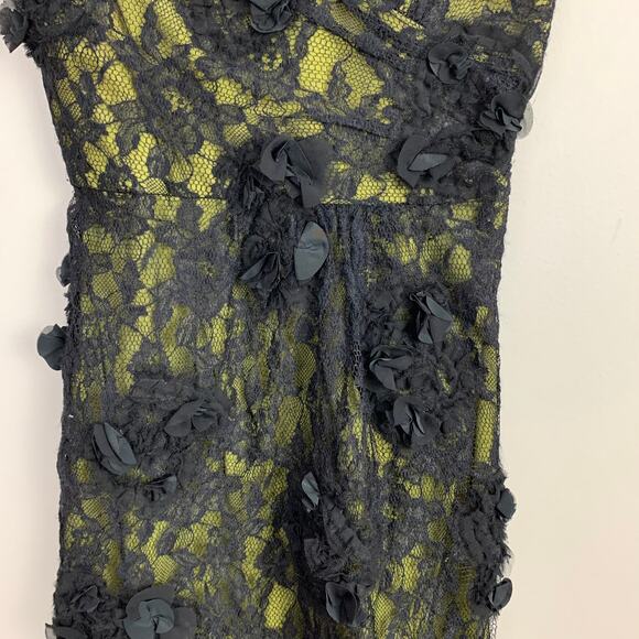 BCBGMaxAzria Jennifer One Shoulder Black Yellow Lace Floral Sheath Dress 0 XS - Picture 6 of 12
